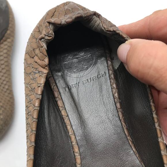 Tory Burch Women's Tan Snakeskin Reva Ballet Flat 6.5 - Picture 7 of 8